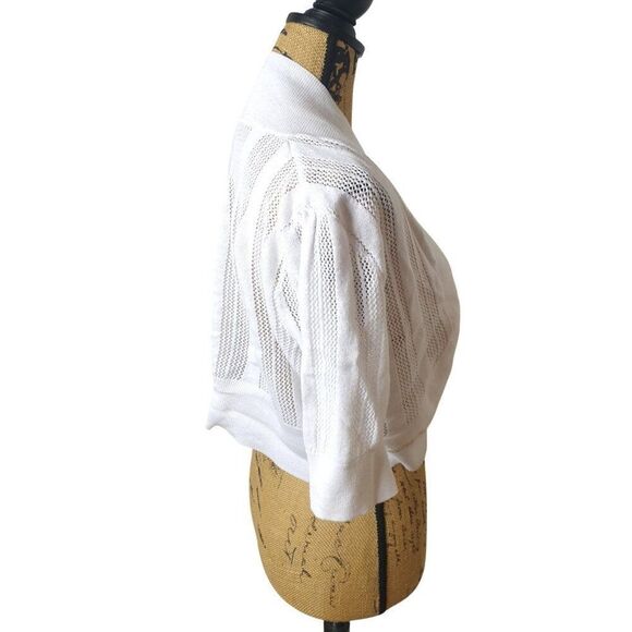 White Open-Front Knit Bolero 2XL Cardigan Shrug Coquette Mesh Detailing Boho - Picture 4 of 5